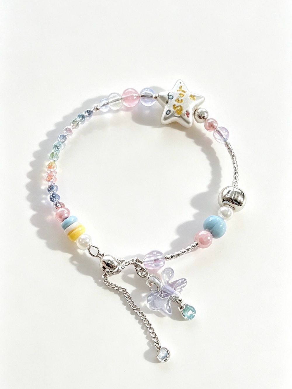 Pastel Beaded Charm Bracelet - Star & Swan Charms